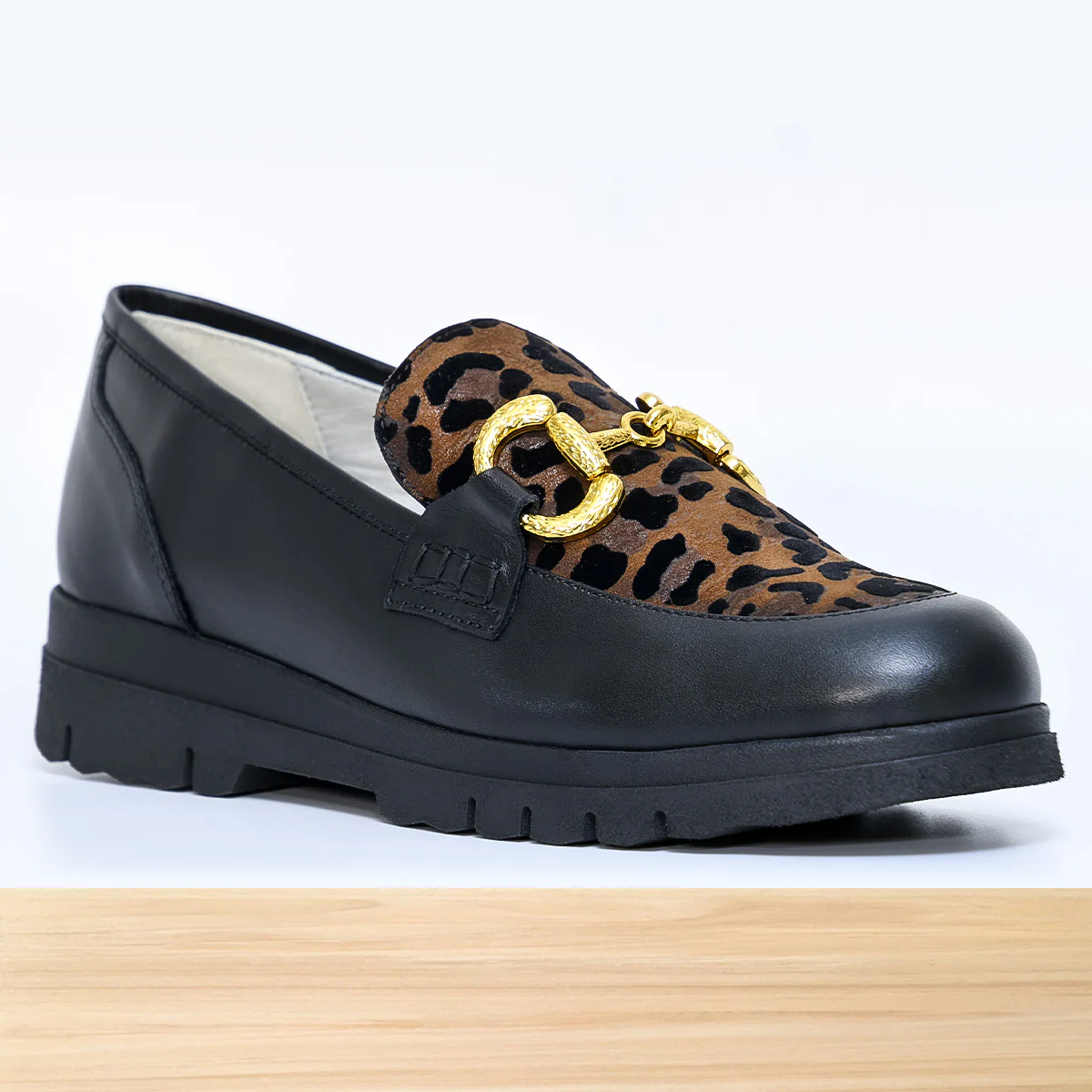 481F Ovara Cuir Noir Léopard Marron - Image 3